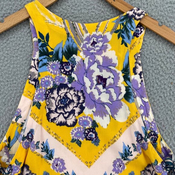 Free People Top Womens Extra Small This Sweet Love Yellow Floral Tank Side Ties - Picture 4 of 9
